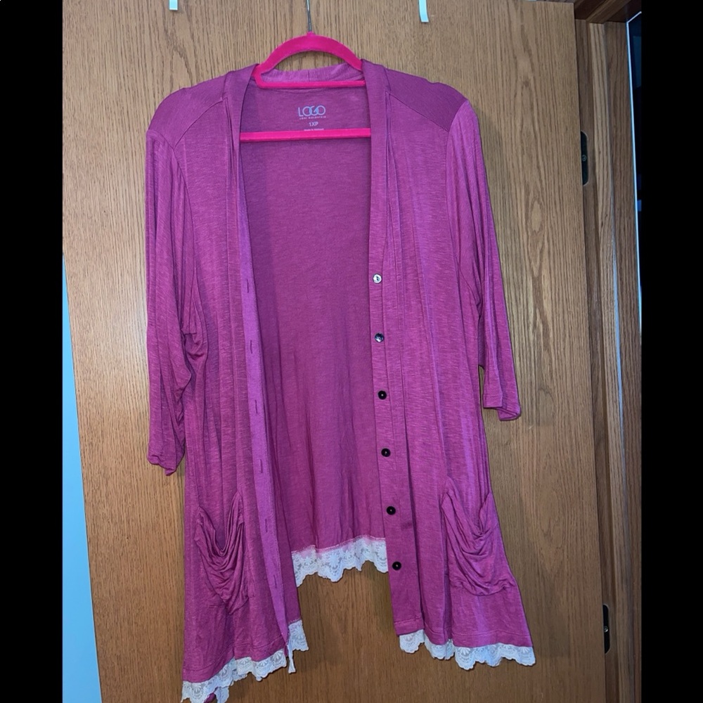 1x lace button down
